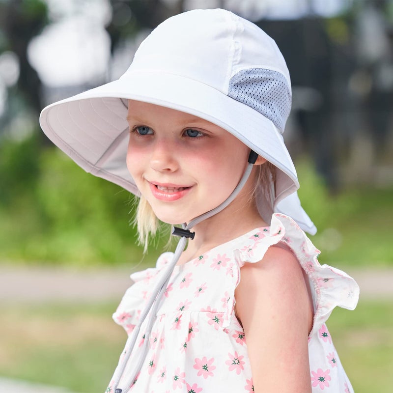 Connectyle Kids Sun Hat Fishing Hat for Boys Girls UPF 50+ Wide Brim Bucket Hat with Neck Flap Kids Hiking Safari Hat White - Image 2